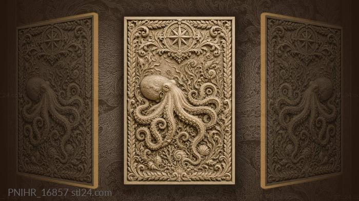 Octopus amidst ocean flora compass 3d STL model