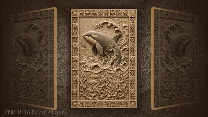 Orca breaching ocean stylized waves 3d STL model