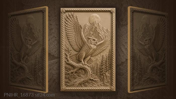 Owl above mountains under full moon 3d STL model