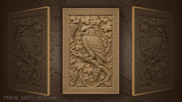 Owl perched on a grape laden branch 3d STL model