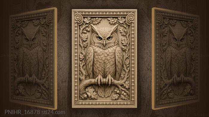 Feathered owl amid slender branches 3d STL model