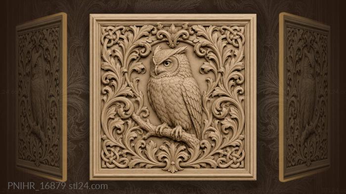 Owl on a branch among vines 3d STL model