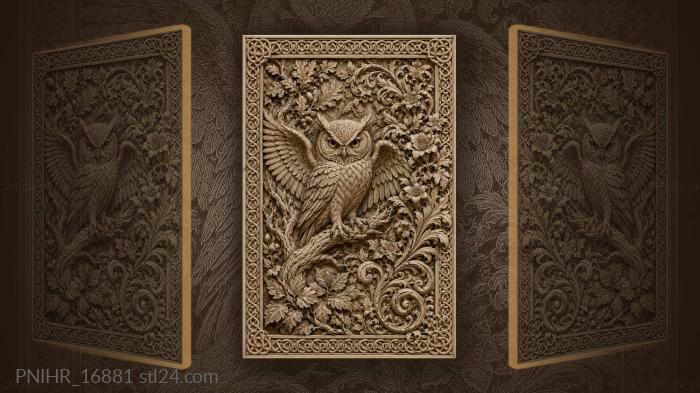 Owl spreading wings in thick foliage 3d STL model