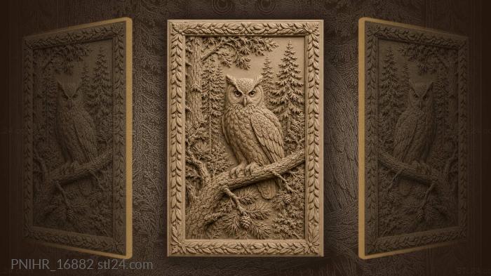 Owl deep among pine branches 3d STL model