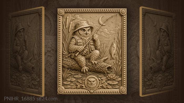 Owl fisherman night scene 3d STL model