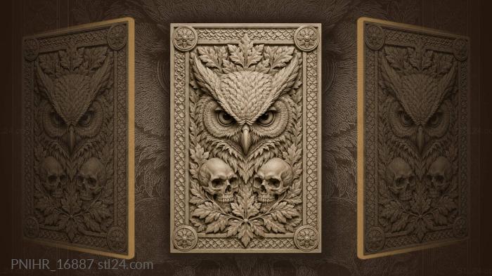 Owl with skulls and foliage 3d STL model
