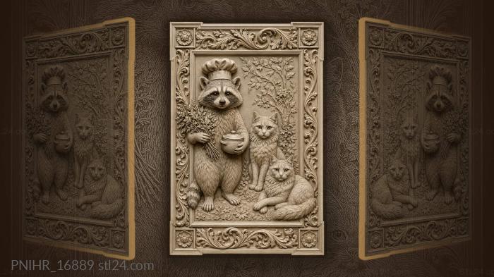 Raccoon in a chef hat with herbs 3d STL model