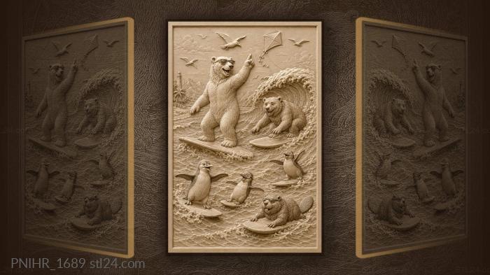 Beach fun with surfing animals 3d STL model
