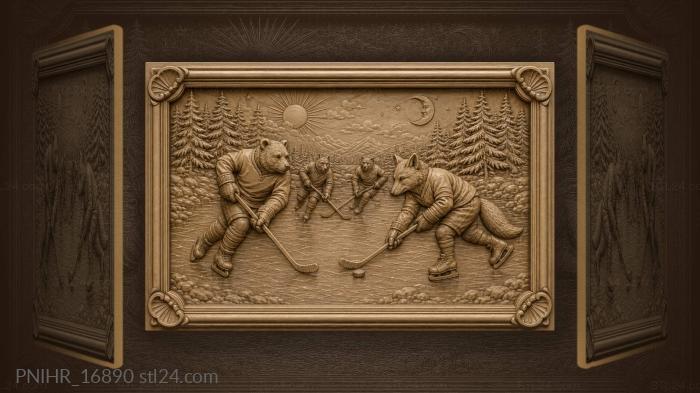 Fox and bear chase hockey puck 3d STL model