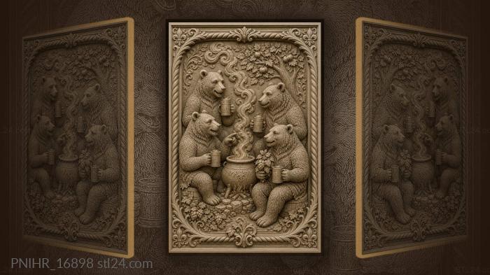 Four brewers around a steaming cauldron 3d STL model