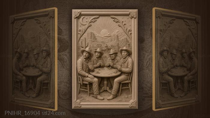 Cowboys at poker western saloon scene 3d STL model
