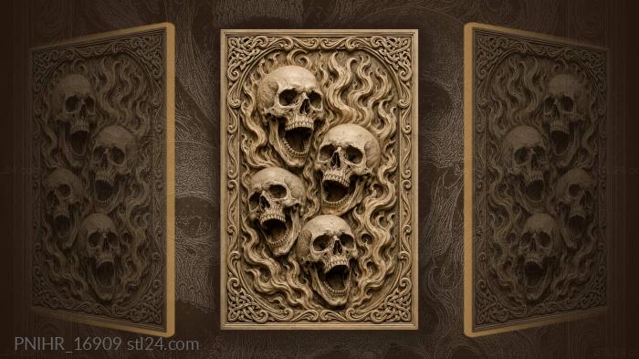 Four screaming skulls rising from fire 3d STL model