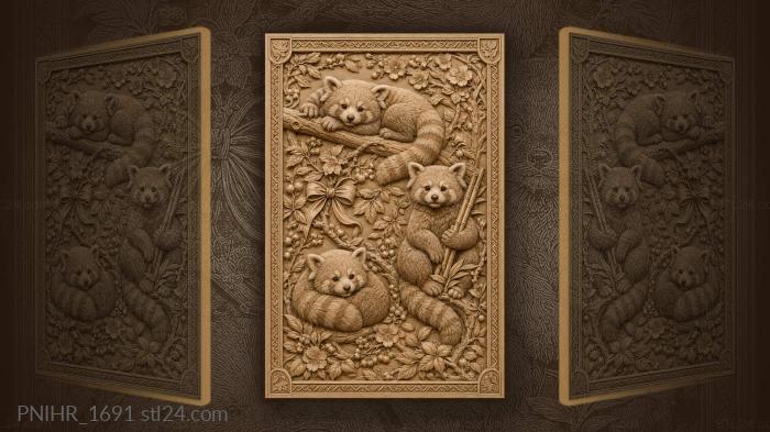 Red pandas among cherry blossoms 3d STL model