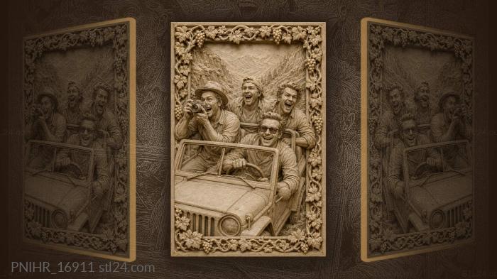 Four friends in a car with a camera 3d STL model