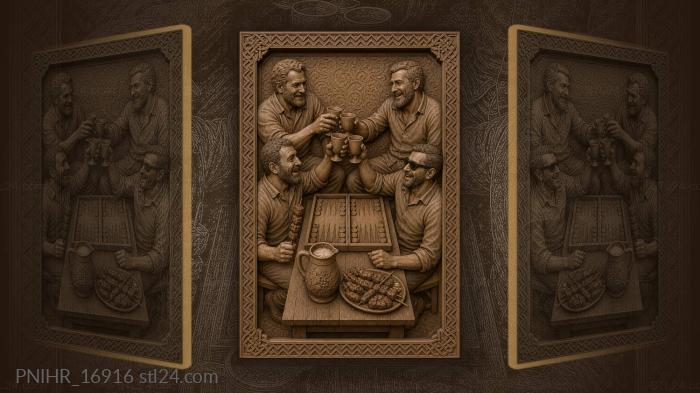 Friendly toast with backgammon and meat 3d STL model