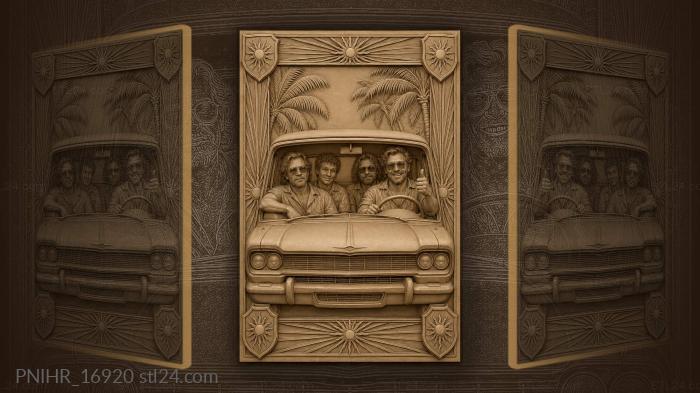 Four men in a car under palms 3d STL model