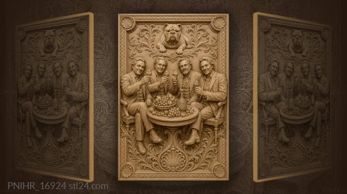 Toasting men with bulldog above 3d STL model