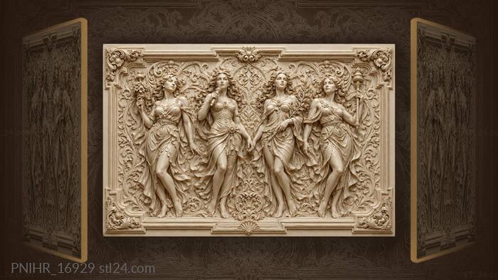 Stylish women with floral ornaments 3d STL model