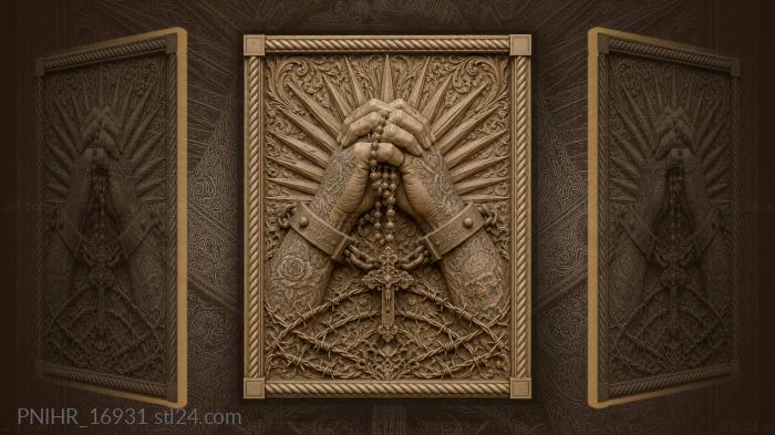 Bound hands rosary cross spikes 3d STL model