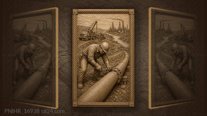 Oilfield workers building pipeline infrastructure 3d STL model