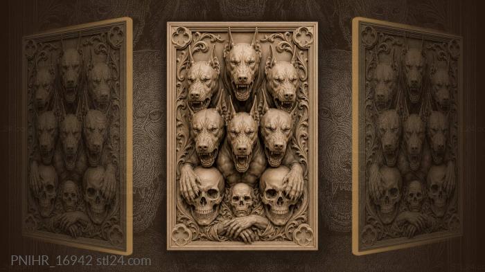 Dobermans and skulls fierce arrangement 3d STL model