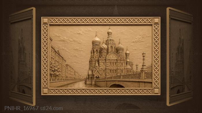 Domed church beside canal bridge 3d STL model