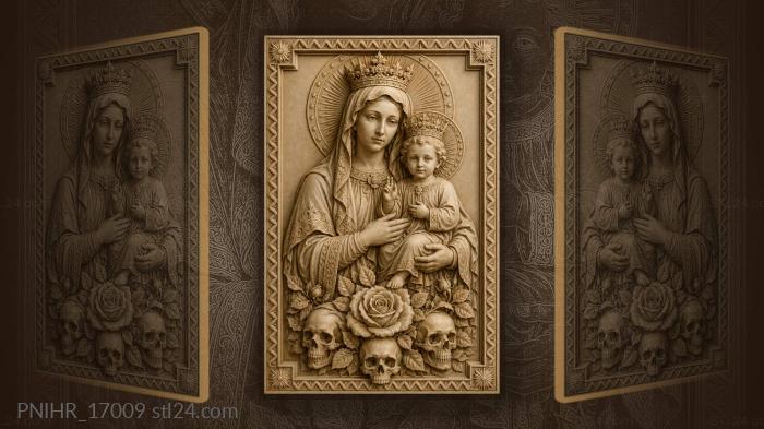Rose blooming among three skulls 3d STL model