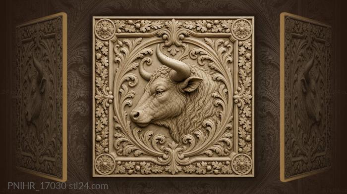 Taurus bull head acanthus foliage 3d STL model