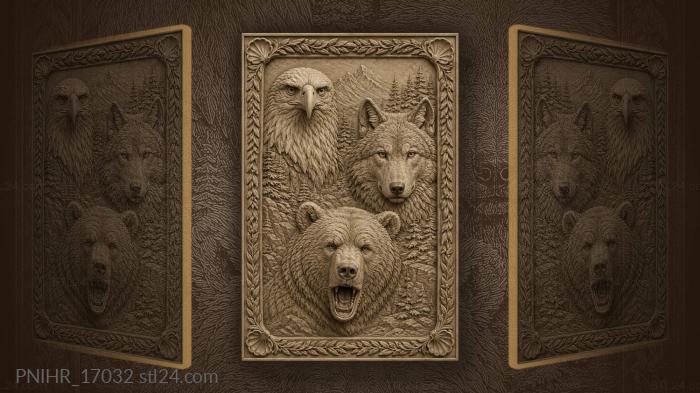 Eagle wolf and roaring bear 3d STL model