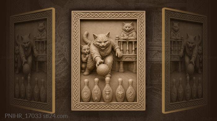 Cats bowling with symbolic pins 3d STL model