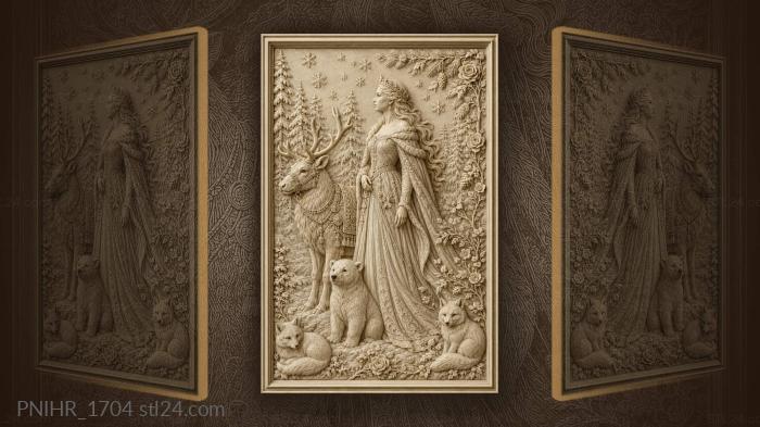 Winter queen with bear and reindeer 3d STL model