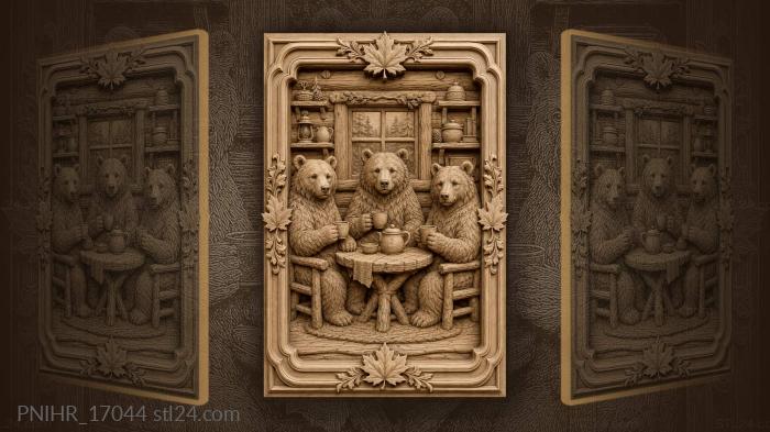 Three bears with cups by the window 3d STL model