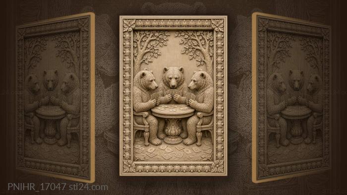 Bears playing cards at table 3d STL model