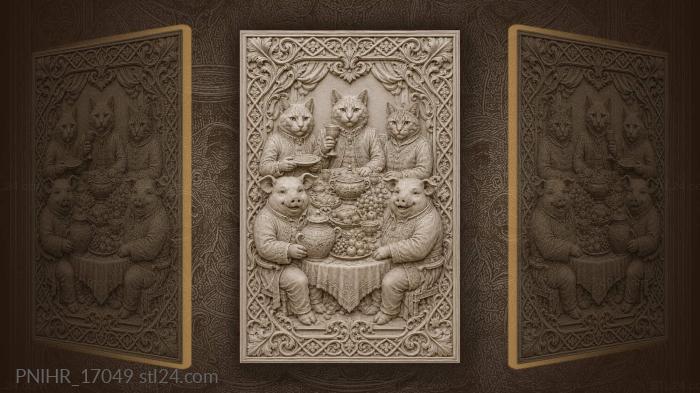 Cats pigs feast joyful company 3d STL model