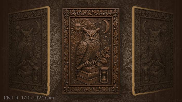Owl with books sun and moon 3d STL model