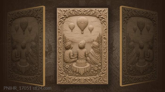 Three children watching balloons above the lake 3d STL model