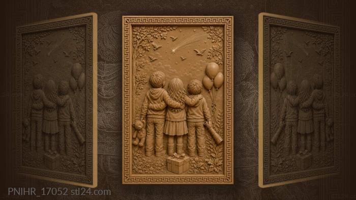 Children watching falling star balloons 3d STL model