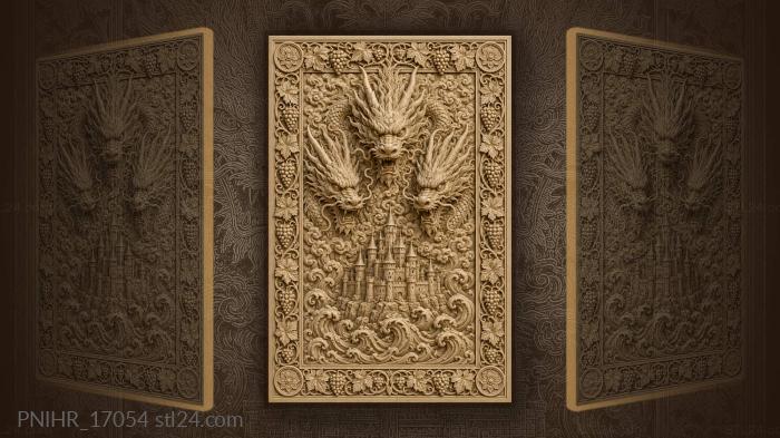 Dragons above castle swirling clouds 3d STL model