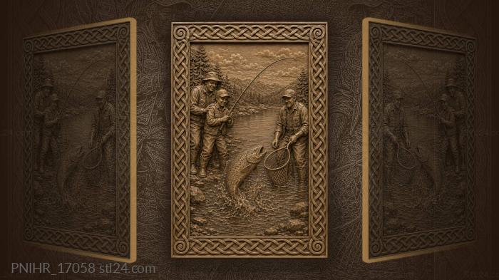 Lakeside fishing scene with trout 3d STL model