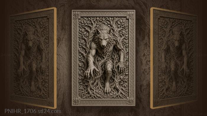 Wolf emerging from a tree 3d STL model