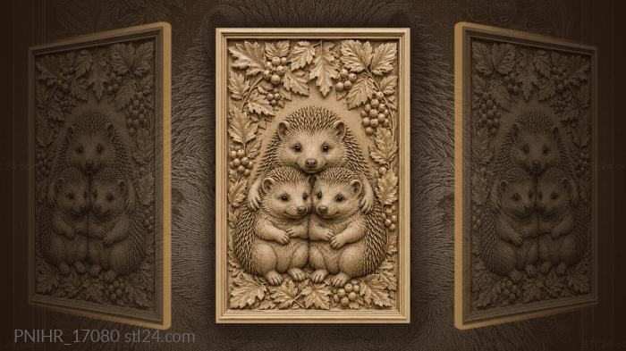 Cozy hedgehogs autumn leaves gathering 3d STL model