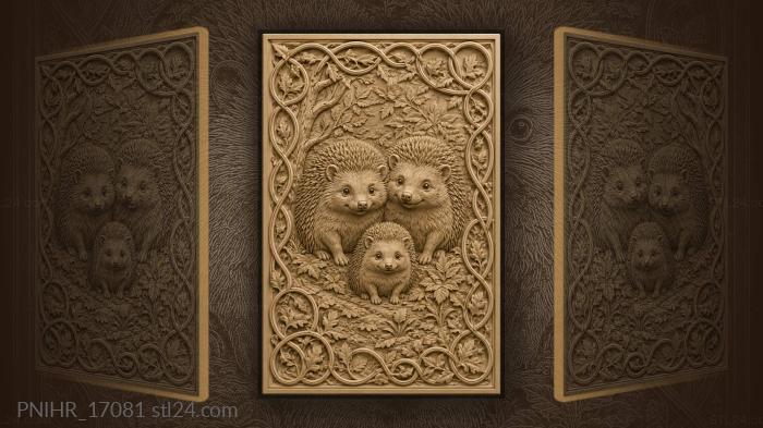 Three hedgehogs sitting close together 3d STL model