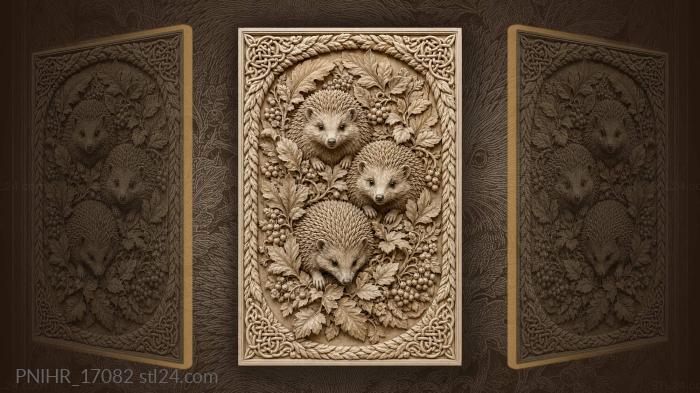 Hedgehogs curled among leaves and berries 3d STL model