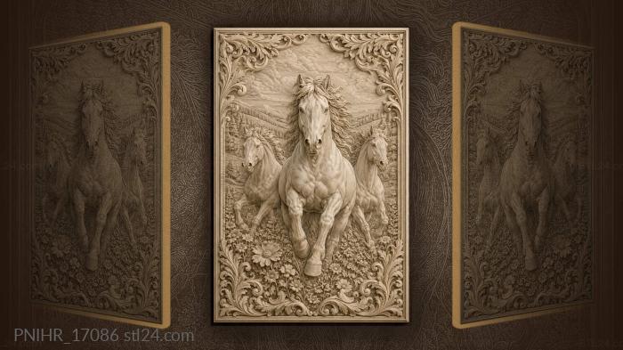Wild horses running free landscape 3d STL model