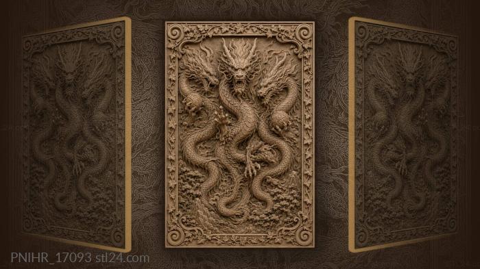 Three dragons among rocks and leaves 3d STL model