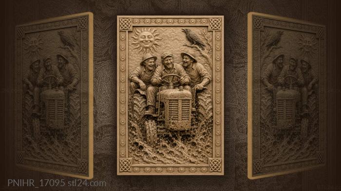 Farmers joyfully ride old tractor 3d STL model