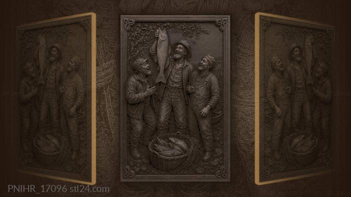 Happy fishermen with a big catch 3d STL model