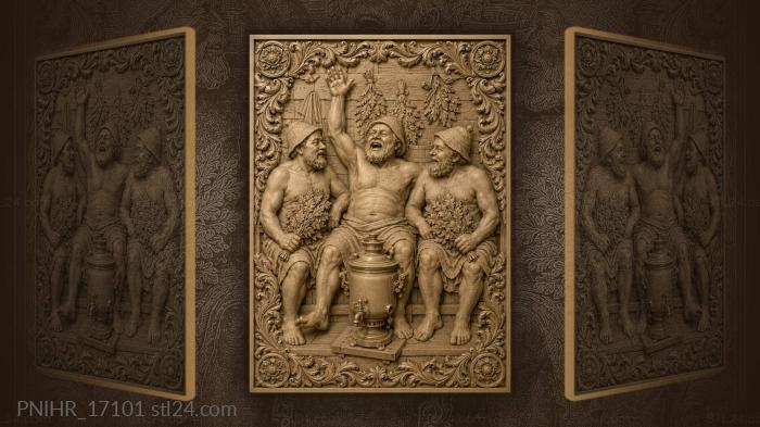 Men with birch whisks around a samovar 3d STL model