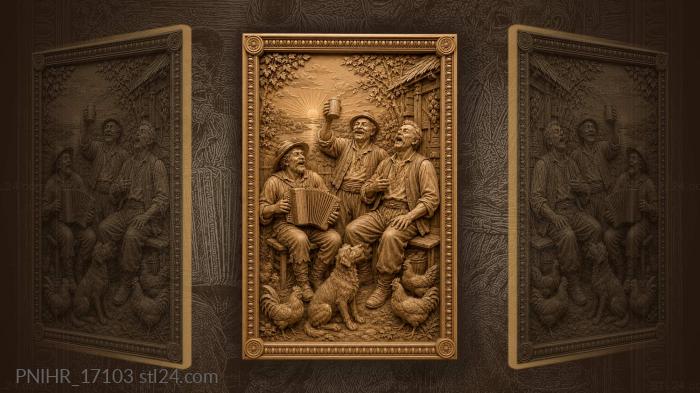 Singing men rustic sunset scene 3d STL model