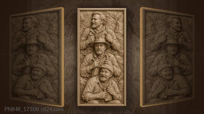 Three smiling men portrait stack 3d STL model